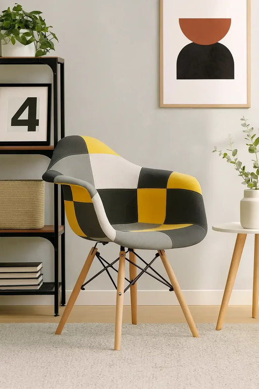 Стол Тея пачуърк/жълто-сиви кръпки